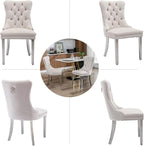 Dining Room Chairs Set of 4, Velvet Upholstered Dining Chairs with Back Ring Pull Trim and Sliver Stainless Steel Legs,Modern Dining Chair Perfect for Dining Room,Living Room,Kitchen(Beige)