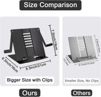 Metal Desk Book Stand for Reading with Adjustable Clips, Hands-Free Foldable Book Holder for Kids, Portable Document Stand for Desk, Display Stand for Recipes, Cookbooks, Tablets - Black