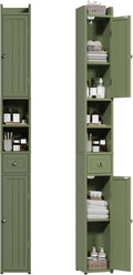 ChooChoo Narrow Bathroom Storage Cabinet with Adjustable Shelves and Drawer | Tall Slim Storage Cabinet, Freestanding Cupboard for Small Spaces, Green