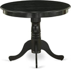 East West Furniture ANGA3-ABK-24 3 Piece Dinette Set for Small Spaces Contains a Round Kitchen Table with Pedestal and 2 Black Linen Fabric Parson Dining Chairs, 36x36 Inch, Wirebrushed Black