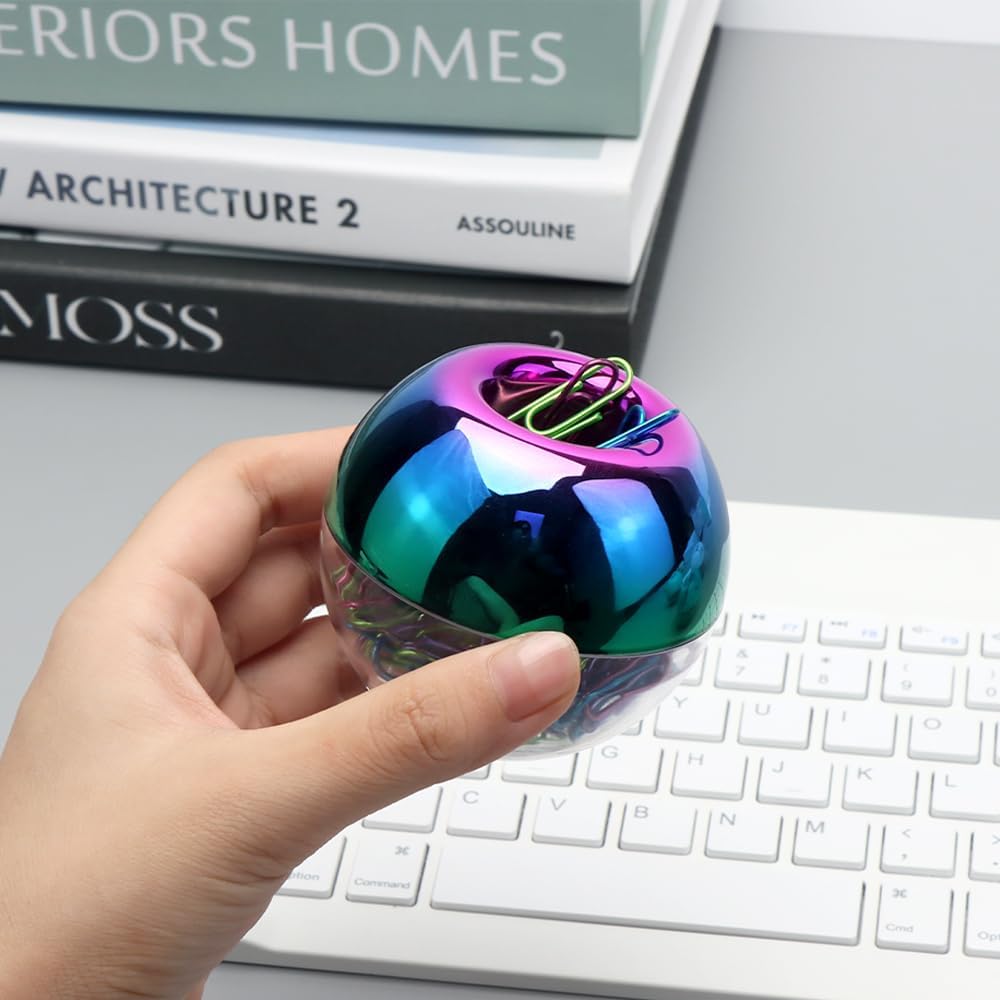Rainbow Paper Clips Holder Medium Holographic Paper Clip Dispensers 100pcs 28mm Colorful Paperclips for Desk Organizer Accessories (Rainbow)
