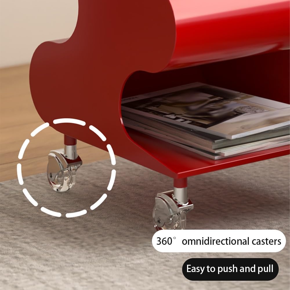 S-Shaped ABS Plastic Side Table, Movable Bedside Table with Wheels, Minimalis...