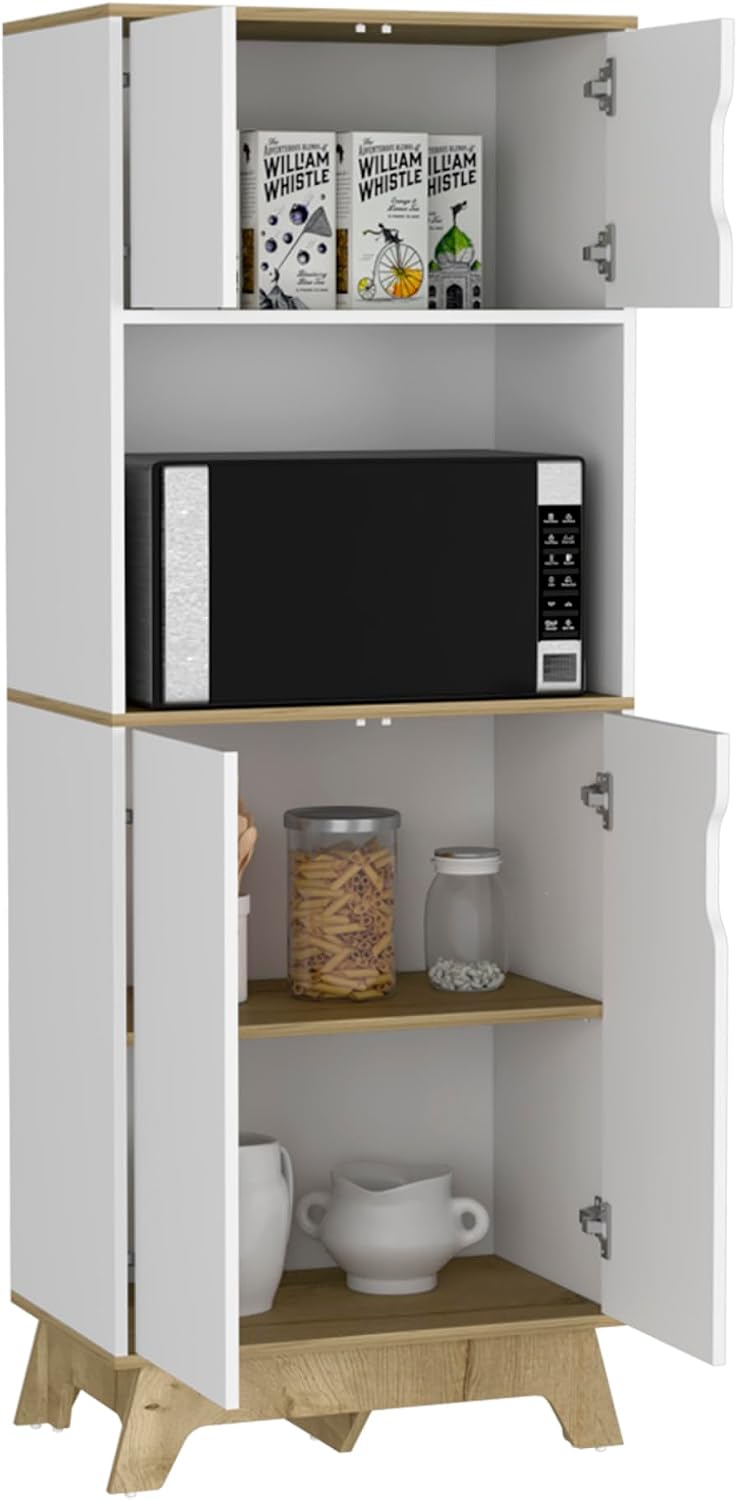 Microwave Tall Cabinet Wallas, Kitchen, Light Oak/White