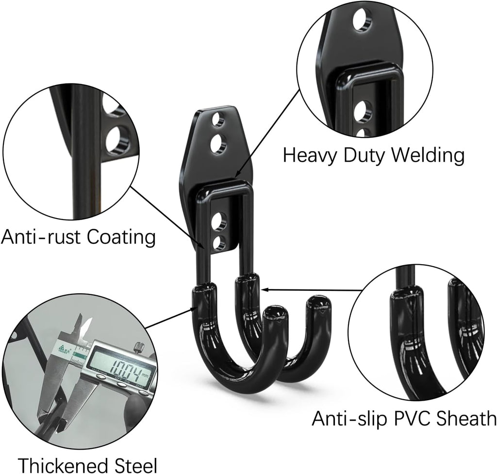 3-H Heavy Duty Garage Hooks 10 Pack, Garage Wall Hooks with Extra Welding Spots,Wall Mount Storage Organizer for Hanging Garden Lawn Tools, Chair, Shovel, Blower (Black)