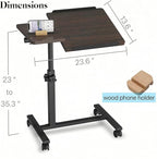 Mobile Laptop Stand for Couch Overbed Table with Wheels Adjustable Height Tilting Sofa Laptop Bed Table Rolling Cart Medical Overbed Table (Brown)