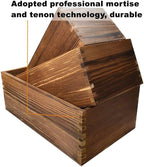 Decorative Nesting Wooden Crates Burnt Umber Stained Rustic Crate Boxes Wood Pallet Bin Storage Boxes for Decorative Display Kitchen Storage Arts & Crafts Set of 3