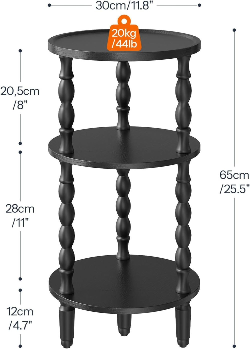 HOOBRO Round Side Table for Small Space, 3-Tier Small Round End Table with Ru...