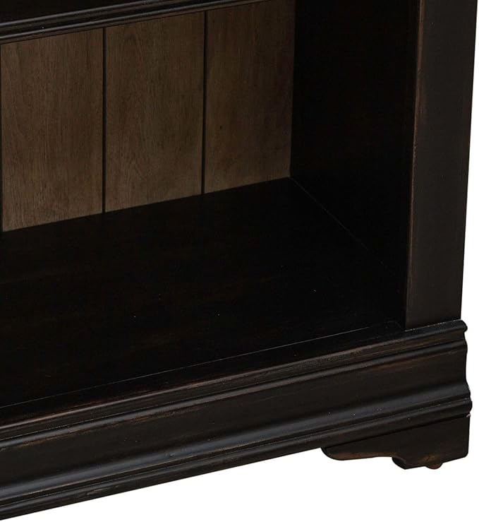 Liberty Furniture Meritage 2 Piece Bunching Bookcase Set for Home Office Touch LED Light- Aged Charcoal w/Rub Thru & Caramel