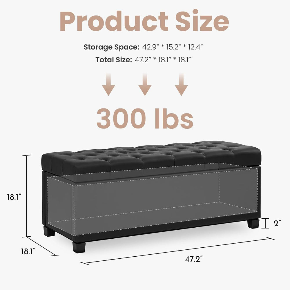 Living&Giving Leather Storage Ottoman Bench for Bedroom, 47.2", Blac...