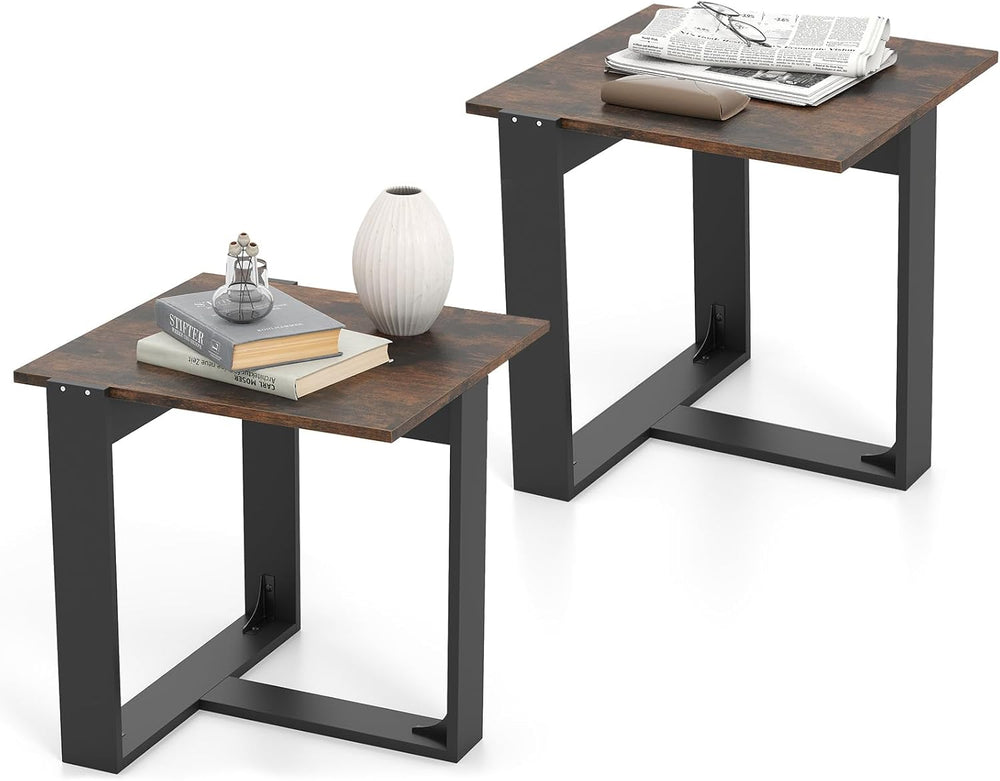 Giantex Industrial End Table Set of 2, Square Bedside Night Stand w/T-Shape M...