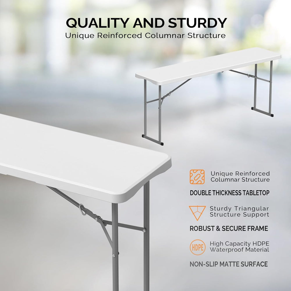 VINGLI 6 FT Narrow Folding Table, Tabletop Folded in Half, Premium Quality HD...