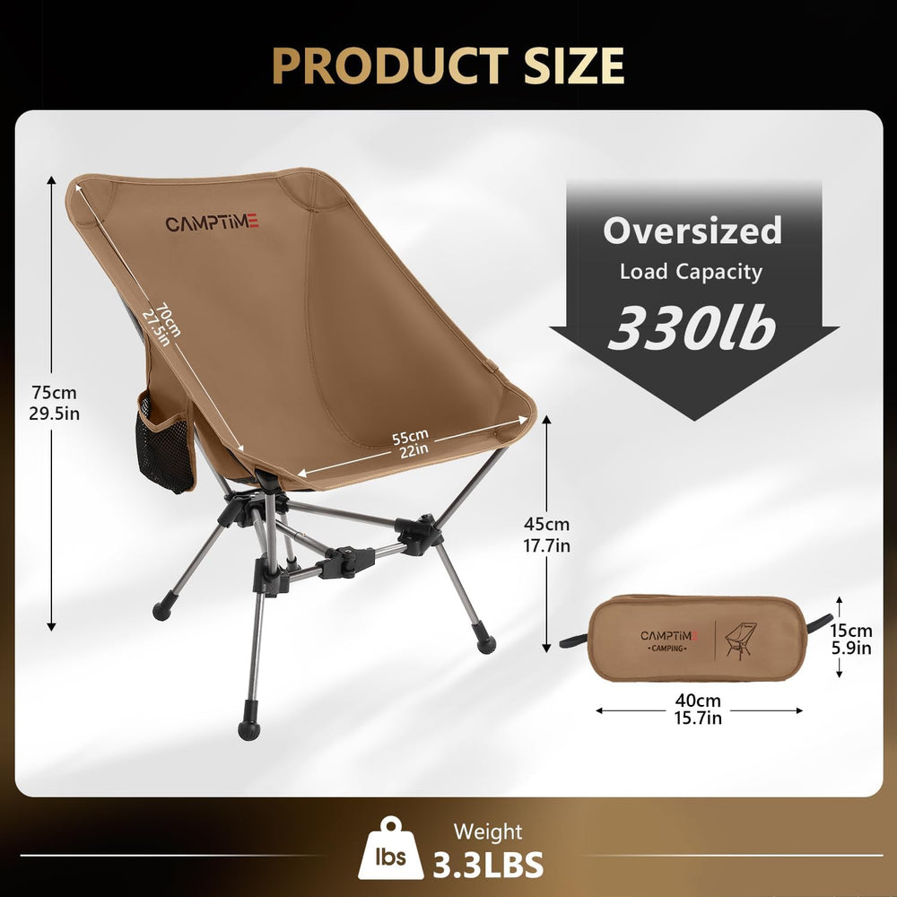 Camptime Portable Camping Chair, Lightweight Compact Backpacking Chair with S...