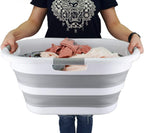 SAMMART 40L (10.5 gallons) Collapsible Plastic Laundry Washing Tub - Foldable Pop Up Laundry Basket/Hamper - Portable Washing Tub - Pop Up Saving (White/Grey)