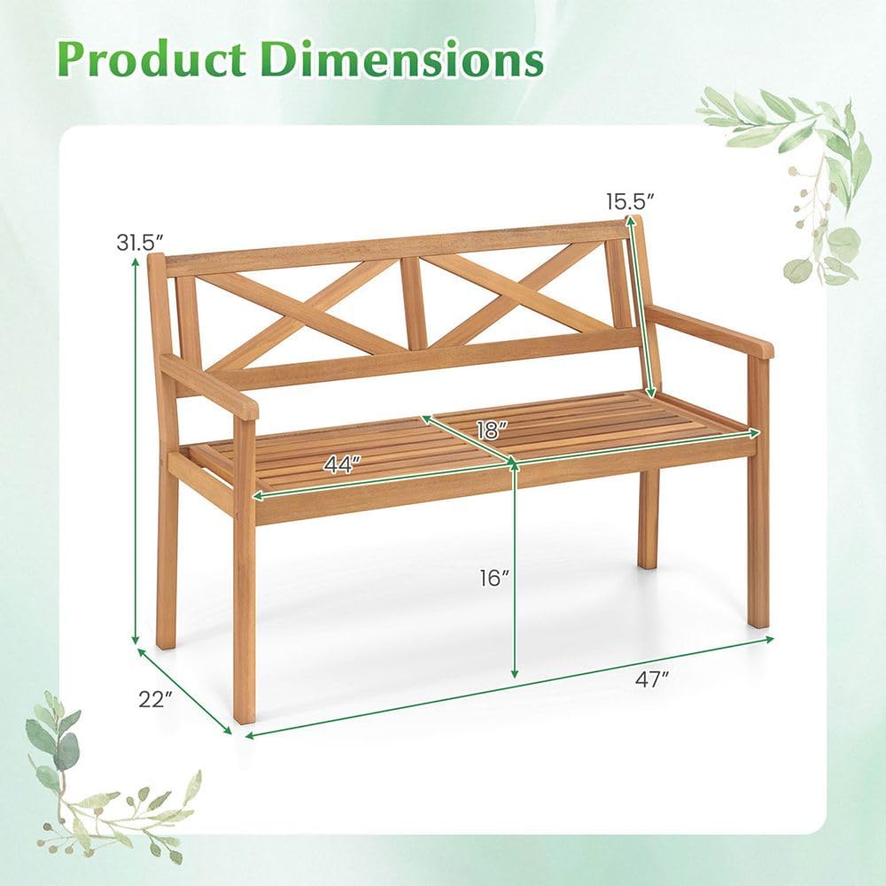 Solid Acacia Wood Outdoor Chair Armrests Backrest 44in Seat 800lb Capacity Ba...