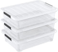 40 Quarts Clear Stackable Underbed Box, Shallow Underbed Bins with Wheels Set of 3