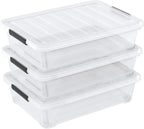 40 Quarts Clear Stackable Underbed Box, Shallow Underbed Bins with Wheels Set of 3
