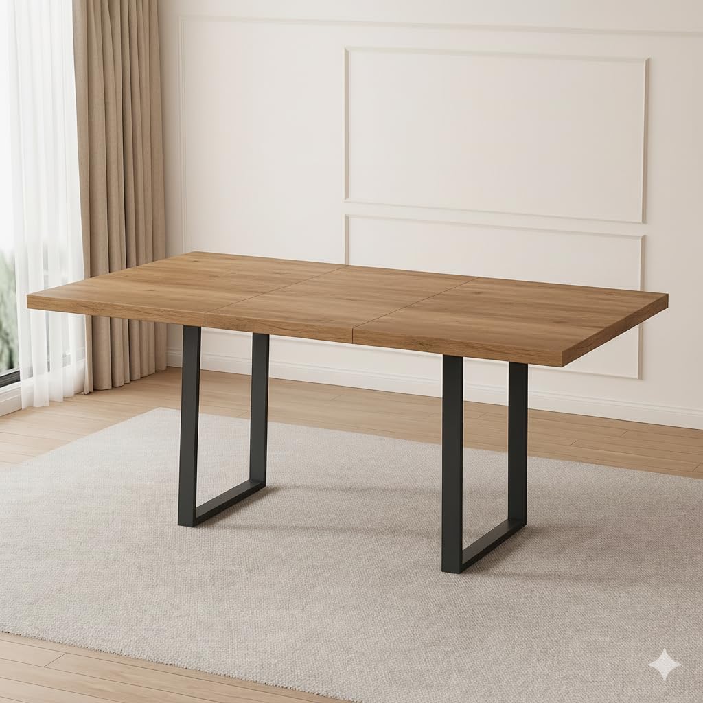ZckyCine Mid-Century Extendable Dining Table Set, 51"-67", 6 Upholstered Chairs