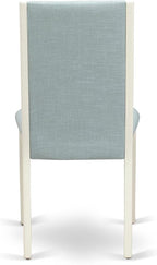 East West Furniture V077LA015-6 6 Piece Dining Table Set Contains a Rectangle Dining Room Table with V-Legs and 4 Baby Blue Linen Fabric Parson Chairs with a Bench, 40x72 Inch, Multi-Color