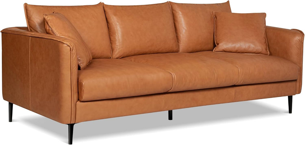 Valencia Jasper 85" Cognac Tan Brown 3 Seater Full Leather Couch | Mid C...