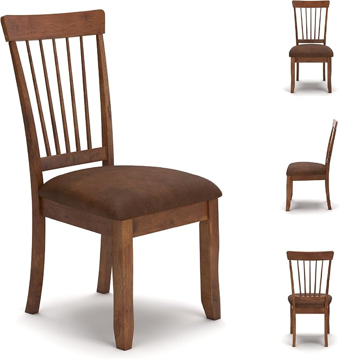 Signature Design by Ashley Berringer | Spindle Back 18" Dining Chairs (Set of 2) – Rustic Light Brown with Upholstered Cushioned Seat
