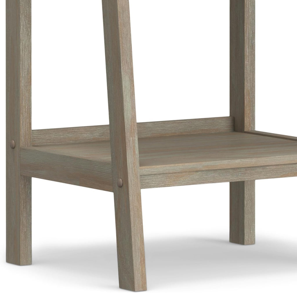 SIMPLIHOME Sawhorse SOLID WOOD 24 Inch Modern Industrial Ladder Shelf in Distressed Grey, For the Living Room, Study Room and Office