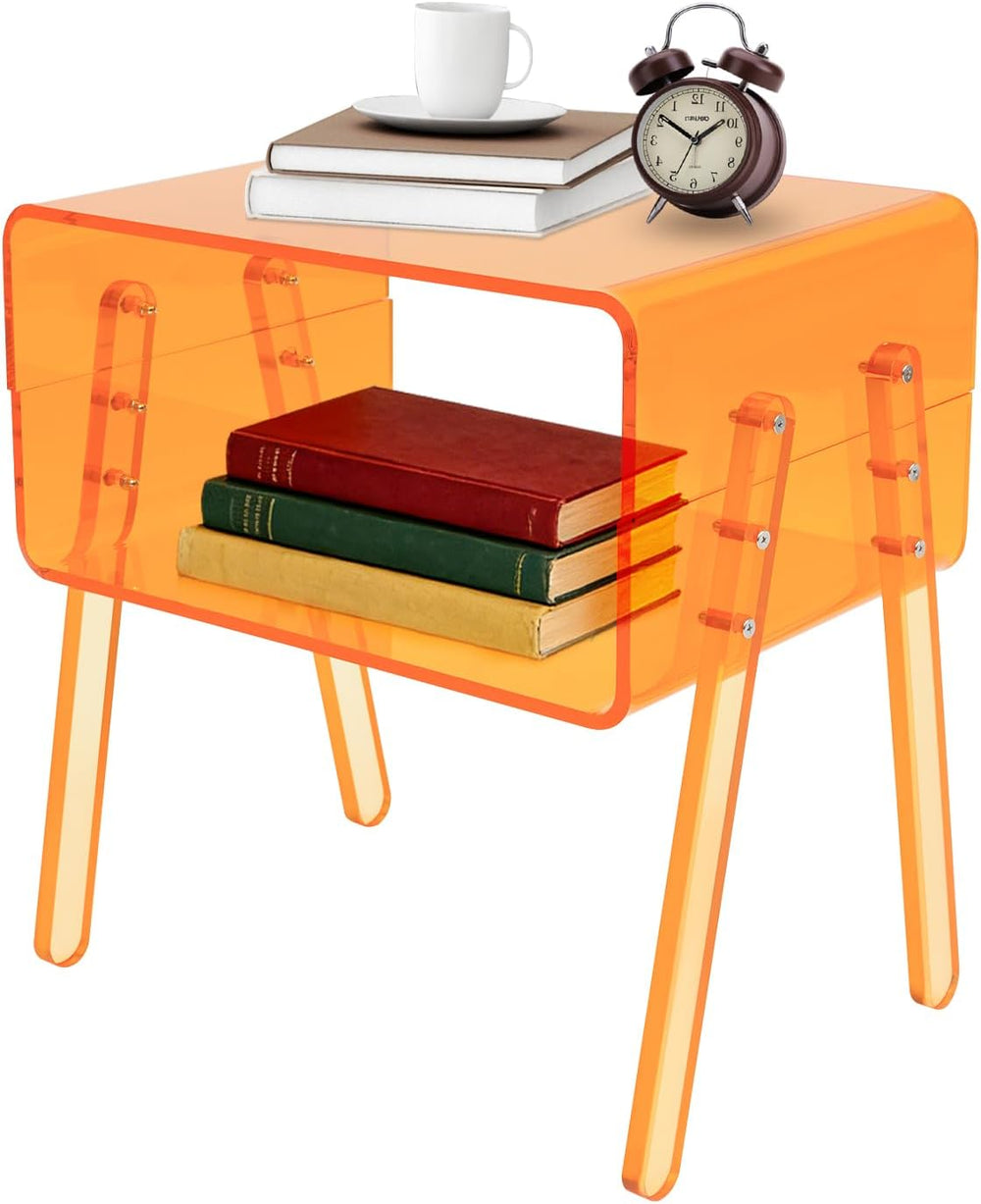 Acrylic Side Table, 2-Tier End Table with Open Storage, Modern Nightstand for...