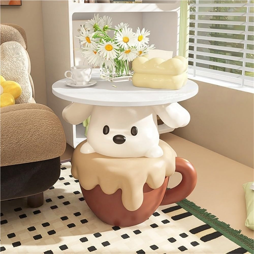 Modern Cute Puppy Side Table with Tray, Resin Dog Sculpture Accent End Table,...