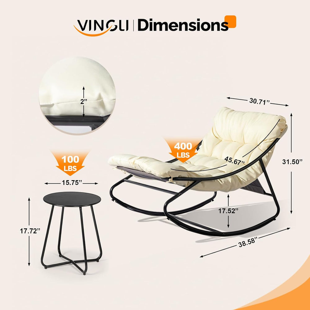 VINGLI Rocking Patio Chairs Set of 2 with Side Table, Heavy Duty 400 LBS Capa...