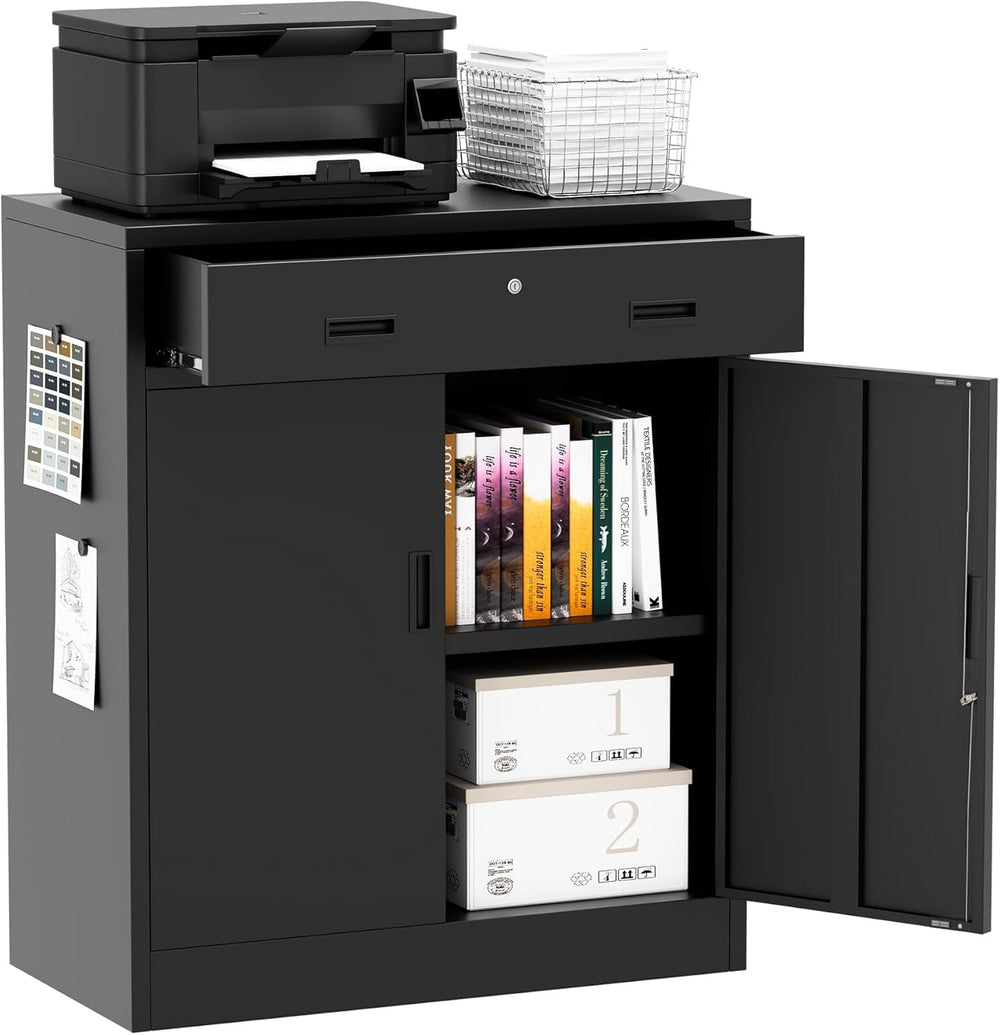 Metal Storage Cabinet 36" H, Locking Storage Cabinet with 1 Drawer and A...
