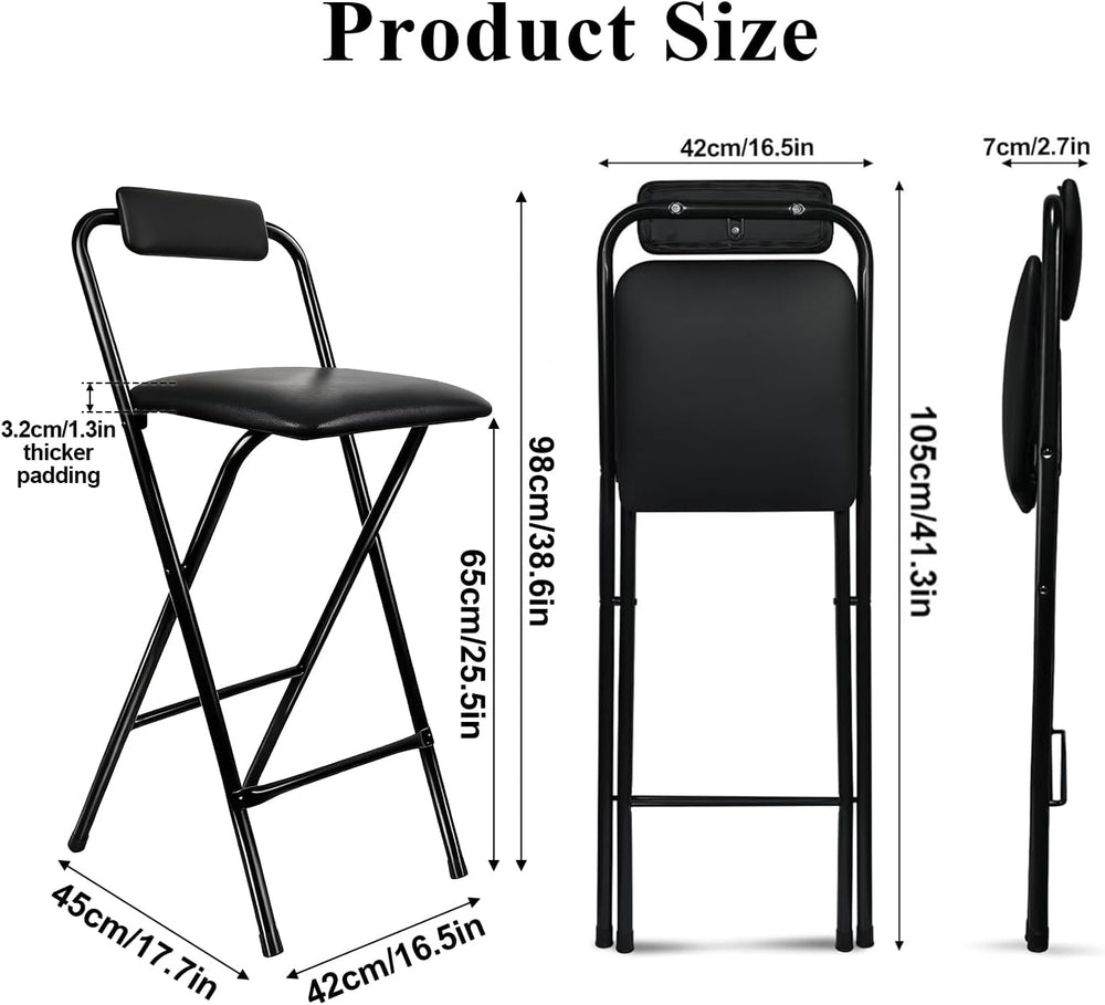 Folding Bar Stool with Back,1 Pcs Tall Foldable Stool 25.5 Inch Height