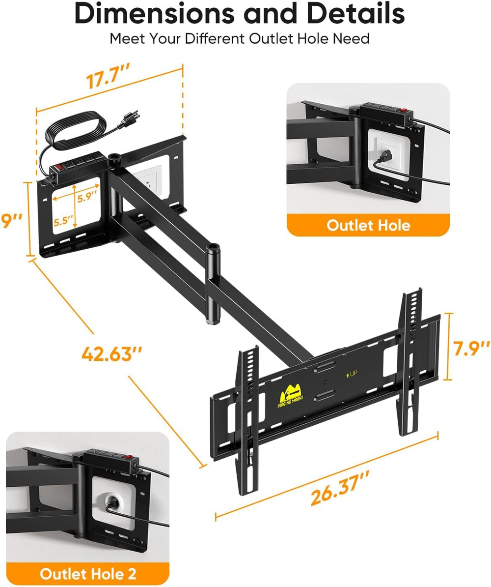 FORGING MOUNT Long Arm TV Wall Mount with Power Strip for 42–80 inch TVs | Fu...
