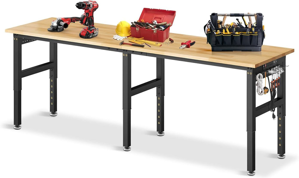 96”Adjustable Work Bench, 5000 LBS Capacity Heavy Duty Workbench with Power O...