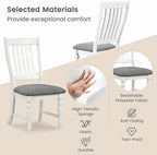 Giantex Wood Dining Chairs Set of 2, Farmhouse Kitchen Chairs with Solid Wood Frame, Max Load 355 Lbs, Armless Upholstered Dining Side Chairs with Cushion Seat, Slat Back Dining Room Chair, White