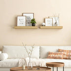 HOOBRO Floating Shelves for Wall, Wall Mounted Shelf Set of 2, 15.7" Hanging Shelf with Invisible Brackets, for Wall in Bathroom, Bedroom, Toilet, Kitchen, Living Room, Office, Natural NL40BJ01