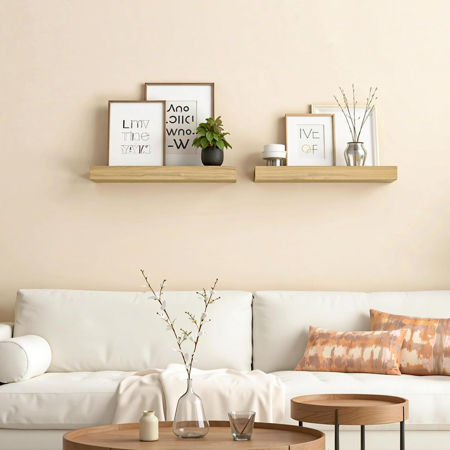 HOOBRO Floating Shelves for Wall, Wall Mounted Shelf Set of 2, 15.7" Hanging Shelf with Invisible Brackets, for Wall in Bathroom, Bedroom, Toilet, Kitchen, Living Room, Office, Natural NL40BJ01