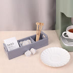 HTB Slim Tea Bag Organizer 2pcs, Grey 3 Compartments Tea Box Wooden with Handle for Small Space, Wood Tea Organizer for Tea Bags