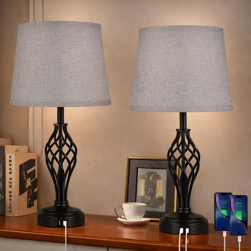 Ruiever Touch Table Lamps Set of 2, nightstand lamp with USB Ports Bedside 3 ...
