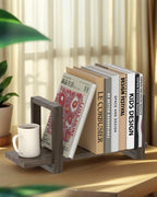 Adjustable Desktop Bookshelf, Retro Tabletop Bookshelf, Desk Shelf for Top of Desk in Living Room, Home, Office, Perfect for Magazine, Books, Cookbooks, No Tools Required to Assemble, Dark Brown