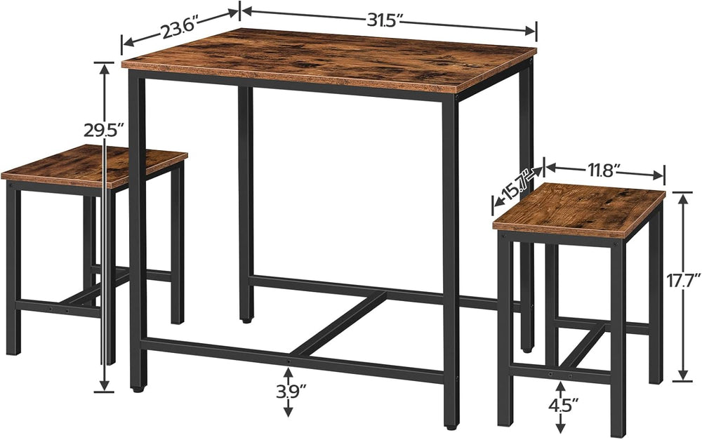 HOOBRO 3-Piece Industrial Dining Table Set, Kitchen Table, Space Saving Dinet...