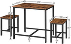 HOOBRO 3-Piece Industrial Dining Table Set, Kitchen Table, Space Saving Dinette for Kitchen, Dining Room, Small Space, Breakfast Nook, Living Room, Party, Rustic Brown and Black BF75CZ01G1
