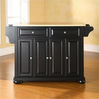 Pemberly Row Traditional Wood Kitchen Island, 51.5 in W x 18 in D x 34 in H, Solid Hardwood and Veneer Construction, Black/Natural Finish, Adjustable Shelves, Storage Drawers, Spice Rack, Towel Bar