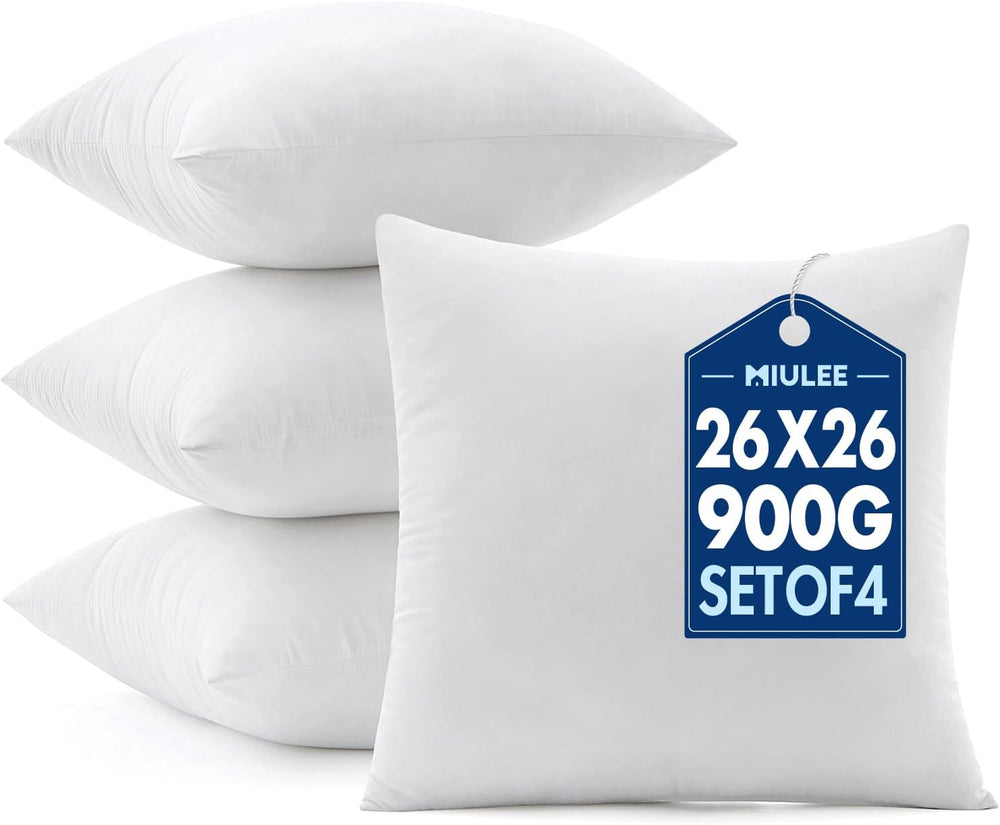 MIULEE 26x26 Euro Pillow Inserts 4 Pack, 100% Virgin Filling Throw Pillows
