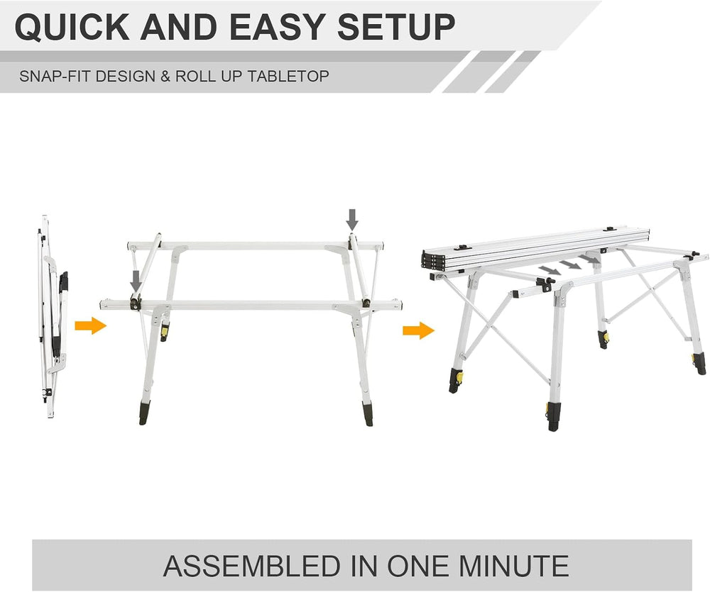Portal Outdoor Folding Portable Picnic Camping Table with Adjustable Height A...