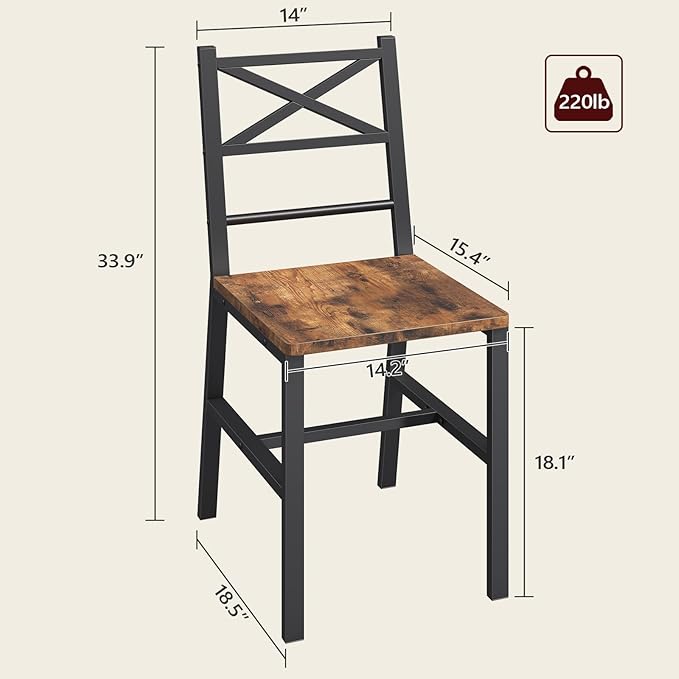 Dining Chair Set of 2, Rustic Wooden Kitchen Chairs with Backrest, Farmhouse ...