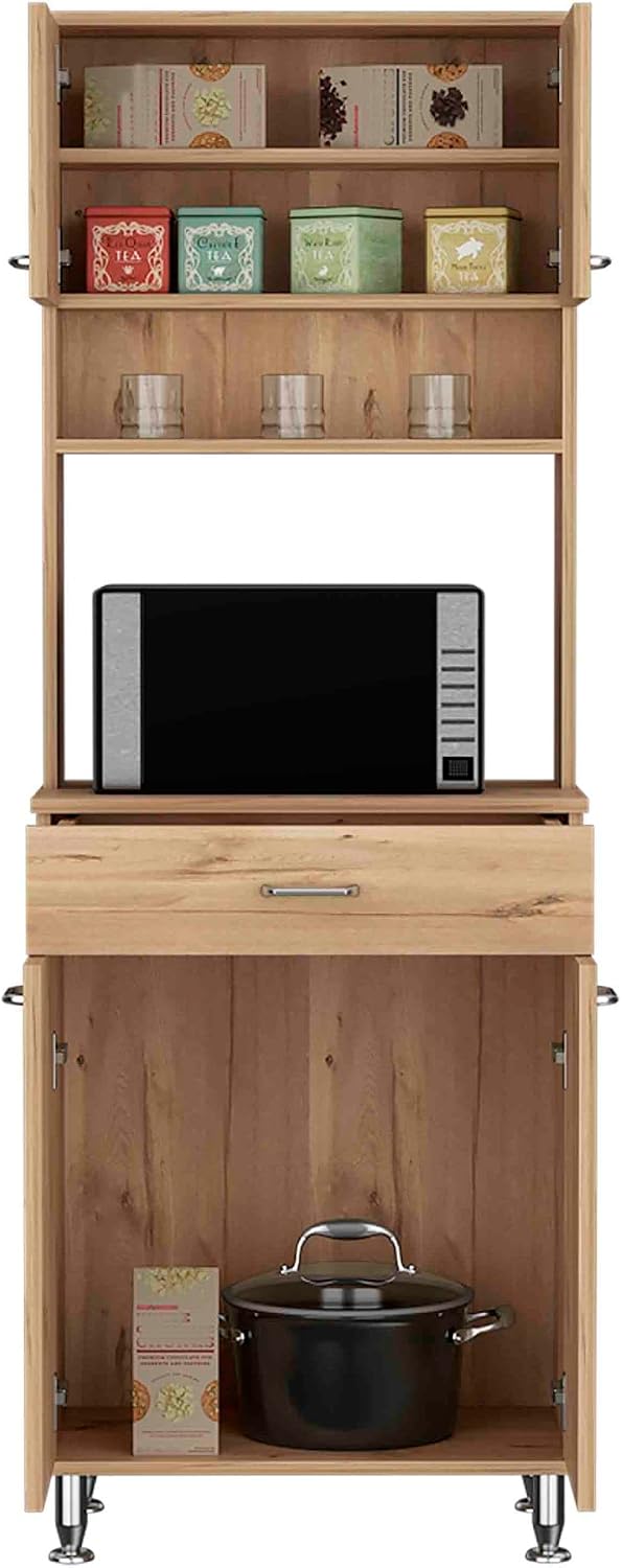 Della 60 Kitchen Pantry with Countertop, Closed & Open Storage -Light Oak