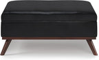 SIMPLIHOME Owen 36 inch Wide Mid Century Modern Square Coffee Table Storage Ottoman in Midnight Black Vegan Faux Leather, Assembled, For the Living Room, Entryway and Family Room