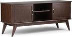 SIMPLIHOME Draper TV Stand - 60 inch Wide Solid Wood Low Media Console in Medium Auburn Brown, Mid Century Modern Entertainment Center for Living Room for TVs up to 65 Inches with Cable Management