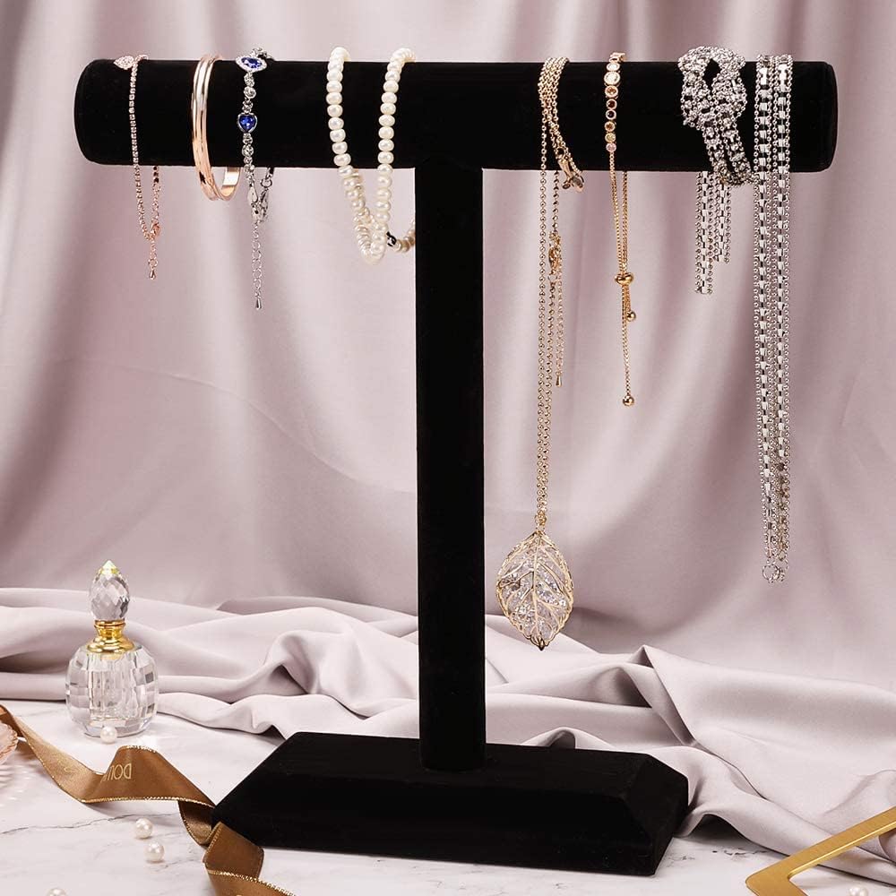 Barelove Jewelry Stand Display 1 Tier, Black Velvet T-Bar Bracelet Watch Bangle Necklace Holder for Organization Showcase or Store Display