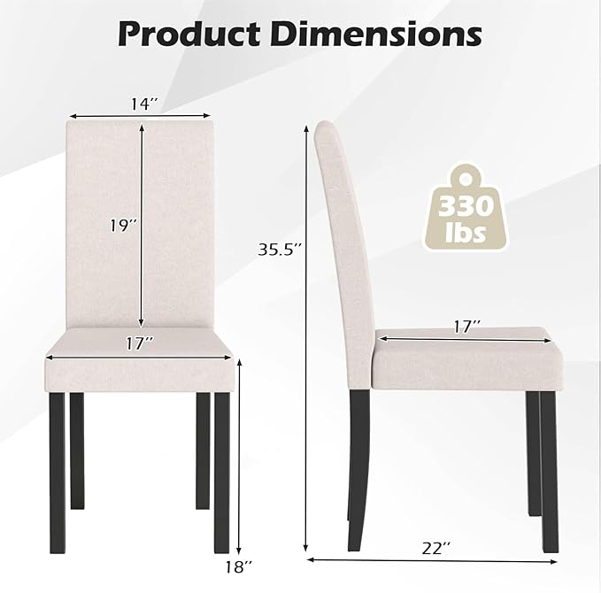 COSTWAY Fabric Armless Dining Chairs Set of 2, Upholstered Kitchen Side Chair...