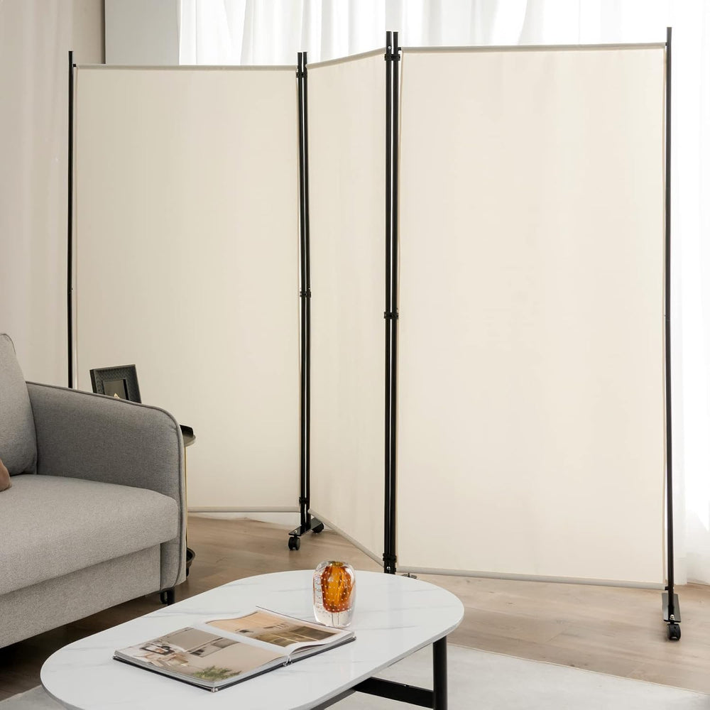 Giantex 3 Panel Folding Room Divider with Wheels, 103" x 71", Beige